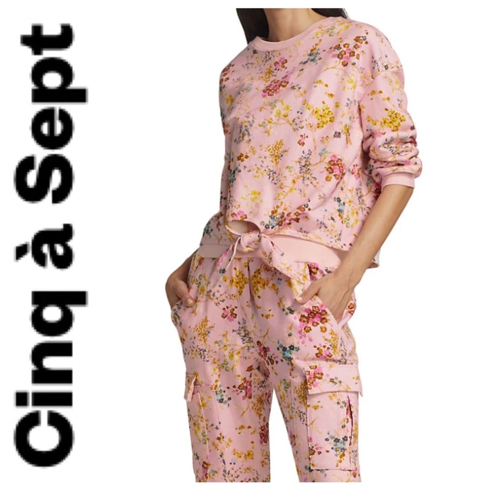 CINQ A SEPT PARKER TIE FRONT FLORAL SWEATSHIRT XS/SMALL
